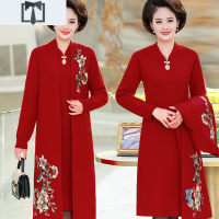 SUNTEK婚礼服妈妈秋冬外套本命年红加厚毛衣中老年大码旗袍连衣裙两件套毛衣