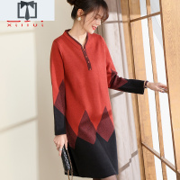 SUNTEK妈妈春装连衣裙40岁中年女洋气裙子新款中老年女装春秋打底毛衣裙毛衣