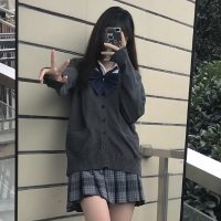 SUNTEKjk制服学院风针织衫基础款秋冬v领开衫毛衣外套日系学生校服班服毛衣