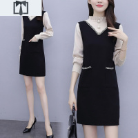 SUNTEK针织毛衣连衣裙假两件套裙子秋冬大码女装mm显瘦减龄时尚潮流气质毛衣