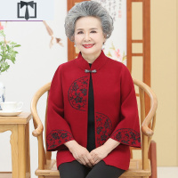 SUNTEK老年人春装女外套奶奶本命年唐装老人红色毛衣开衫老太太春秋上衣毛衣