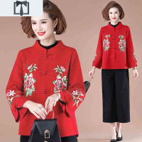 SUNTEK婚礼妈妈装秋冬外套女短款唐装毛衣中老年女装本命年红色婚宴礼服毛衣