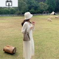 SUNTEK大码针织连衣裙女秋冬气质打底裙子V领显瘦微胖mm减龄长款毛衣裙毛衣