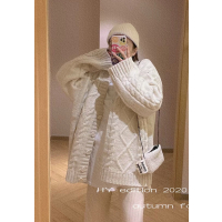 SUNTEK韩版20秋冬厚款新款针织开衫宽松慵懒风学生装超仙麻花毛衣外套女毛衣