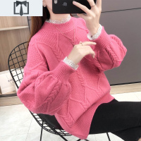 SUNTEK蕾丝花边假两件加绒毛衣女士宽松外穿秋冬新款百搭打底衫内搭洋气毛衣