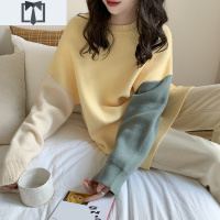 SUNTEK毛衣女士宽松外穿中长款2020年秋冬新款设计感小众撞色打底针织衫毛衣