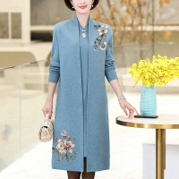 SUNTEK妈妈装秋冬毛衣婚礼中长款两件套旗袍40岁中年女装大码气质连衣裙毛衣