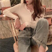 SUNTEK2021新款洋气心机上衣紧身针织打底衫女春秋贴身内搭毛衣修身百搭毛衣