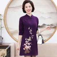 SUNTEK中年妈妈中长款毛衣旗袍唐装中老年女装春秋打底毛衫高贵连衣裙毛衣