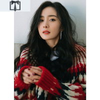 SUNTEK追光吧哥哥杨幂同款红色条纹V领针织开衫女宽松外穿新年毛衣外套毛衣