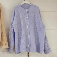 SUNTEK加厚慵懒风麻花针织开衫外搭女春秋新款温柔风宽松毛衣外套外穿潮毛衣