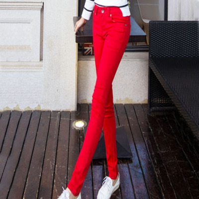 红色加绒牛仔裤女