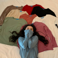 实拍2020春款新款复古色基础款宽松百搭圆领长袖T恤女9色