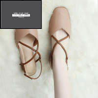 帝舒莱凉鞋女2019夏季新款奶奶鞋中跟复古方头交叉带女鞋包头粗跟高跟鞋