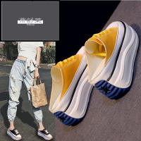 帝舒莱2019夏季新款半拖鞋包头厚底英伦风内增高女鞋红外穿帆布懒人鞋