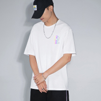 奥朗奴(AOLANGNU)男装2020春夏新款反光笑脸t恤男宽松圆领个性印花短袖体恤