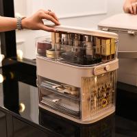 净也手提透明化妆品收纳盒抽屉式桌面首饰盒护肤品面膜口红整理箱网红