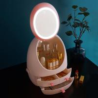 净也网红化妆品收纳盒防尘led化妆镜带灯一体家用大容量宿舍置物架音