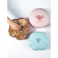 净也居家家北欧带盖分格糖果盒塑料干果盘家用客厅瓜子盒子零食收纳盒