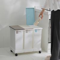 净也TONBO新辉合成日本进口干湿分类垃圾桶带滑轮3个装厨房环保垃圾箱