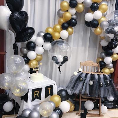 净也生日派对布置气球 创意喜庆装饰结婚婚庆用品圆形珠光黑白金气球
