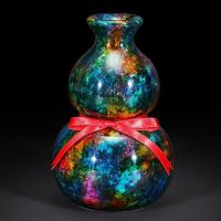 净也吉善缘 天然七彩玉葫芦摆件 台湾玉石花瓶精品客厅商务装饰品