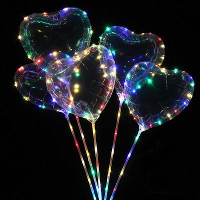 净也网红气球带灯发光透明铝膜爱心星星波波球LED彩灯手持托杆气球