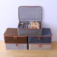 净也硬包围布艺棉麻有盖装内衣内裤收纳盒袜子放文胸多格三合一整理箱