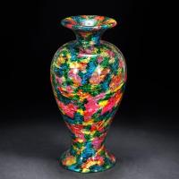 净也吉善缘 台湾七彩玉花瓶摆件 高41cm收藏珍品商务礼品家居装饰5029
