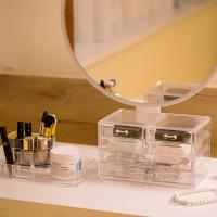 净也亚克力化妆品收纳盒透明护肤品桌面盒超大号自带镜子梳妆台整理架