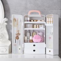 净也网红化妆品收纳盒蝴蝶结收纳箱大容量便携式口红置物架桌面收纳盒