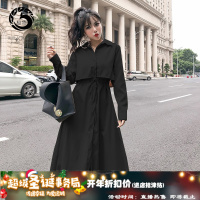 [秋冬旗舰优选 新品换季大促]2019秋装新款连衣裙女时尚系带收腰显瘦网红风衣女中长款韩版开衫娅洛尔