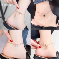 韩版新款18K玫瑰金网红脚链时尚百搭钛钢罗马数字足链性感脚环女