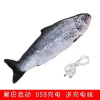 抖音网红电动鱼猫咪玩具会跳动的仿真鱼毛绒玩具宠物解闷逗猫神器 鲑鱼[抖音同款 usb充电款] 30厘米[尾巴会动 送充电