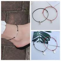 韩版简约藏银饰品铃铛笑脸红绳脚链女款手工编织