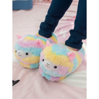 ins红彩虹羊驼拖鞋大头拖鞋女冬卡通毛绒拖鞋女冬卡通毛毛拖鞋 彩虹羊拖鞋 35-40码都可以穿