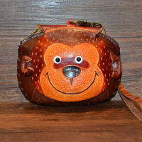 手工牛皮零钱包动物生肖小钱包卡通可爱迷你硬币包创意礼品小包猴