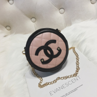 女孩新款韩版圆形潮童单肩斜跨包女童百搭包宝宝公主配饰包零钱包 粉色