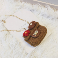 儿童包包小女孩公主时尚斜挎包潮卡通可爱链条毛毛配饰单肩宝宝包 棕色