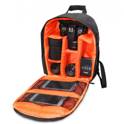 反相机包双肩背包数码相机包定制摄影包户外升级款休闲耐磨大容量 黑配橙25*15*34