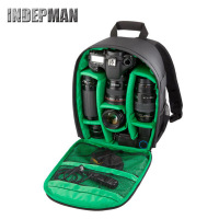 单反包相机包摄影背包跨境数码双肩相机包户外防水耐磨大容量 黑配绿25*15*34cm