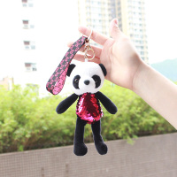 热卖流行红款亮片反光卡通熊猫毛绒玩具公仔钥匙扣装饰品挂件