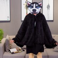 多功能卡通哈士奇连帽披风懒人披肩斗篷法兰绒猪猪学生午睡毛毯子