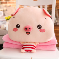 表情猪三合一空调毯暖手捂抱枕两用办公室午睡枕可爱汽车靠垫被子