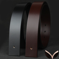 无头皮带身针扣头层纯牛皮带条平滑板扣真皮腰带男不带头带条加长 格纹深咖啡3.8cm[椭圆孔型] 105cm