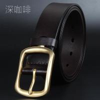 纯铜扣皮带男真皮针扣头层牛皮腰带皮带青中年休闲裤带加长 深咖啡4cm头层终身不断 105cm