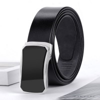 无牙自动扣皮带男士无孔腰带真皮正装头层牛皮无齿滚轴裤带 G简黑款 105cm