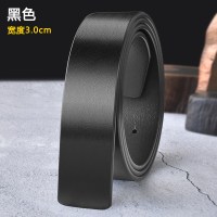 无头皮带男士真皮不带头平滑扣腰带条打孔头层纯牛皮中青年裤带身 3.0宽黑色 105cm