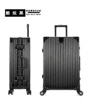 2019新款复古拉杆箱万向轮铝框行李箱包20寸登机旅行箱 黑色 28寸