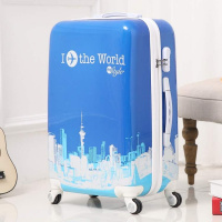 PC图案小清新可爱卡通行李箱万向轮女学生拉杆箱密码旅行箱登机箱 东方明珠蓝色 26寸